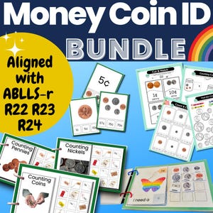 Geld tellen Coin ID-leerbundel afgestemd op ABLLS R22 R23 R24 ID- en telmunten Inclusief werkbladen, aangepaste boeken en taakkaarten