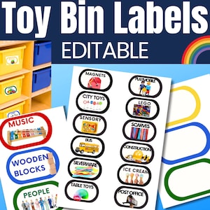 Editable Preschool Toy Bin Labels with Realistic Photos