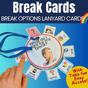 Break Options Cards for Lanyard Autism Visuals with Realistic Photos and Tabs
