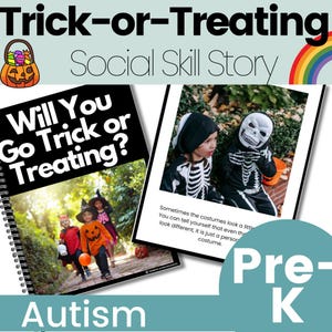 Dulces o trucos: historia social para niños con autismo ideal para preescolares con autismo Otoño y Halloween