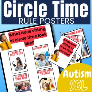 Regole del Circle Time modificabili, poster di supporto visivo per l'autismo in età prescolare con foto