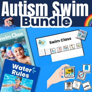 Paquete de natación Seguridad en el agua para nadar Historias de habilidades sociales Programa visual para piscina y tarjetas de comunicación para piscina o lago