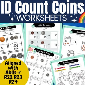 Money Worksheets ID Coins by Name & Value Count Coins Aligned with ABLLS-r R22 R23 R24