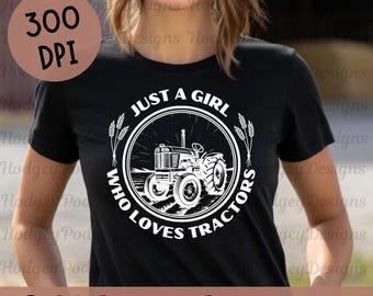 Girl Loves Tractors PNG : conception de t-shirt de ferme (téléchargement numérique)