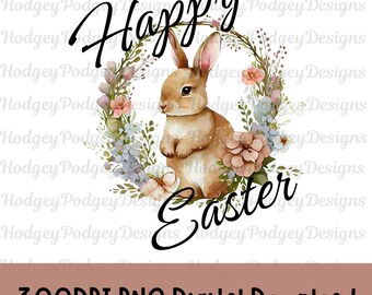 Osterhase PNG: Floral Frühling Clipart, T-Shirt Design (digitaler Download)