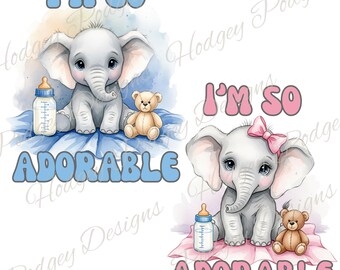 Watercolor Baby Elephant PNG Clipart: T-Shirt Sublimation Design (Digital Download)