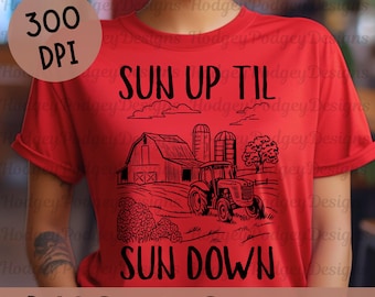 Conception PNG de la vie à la ferme : tracteur, grange, silos (téléchargement numérique)
