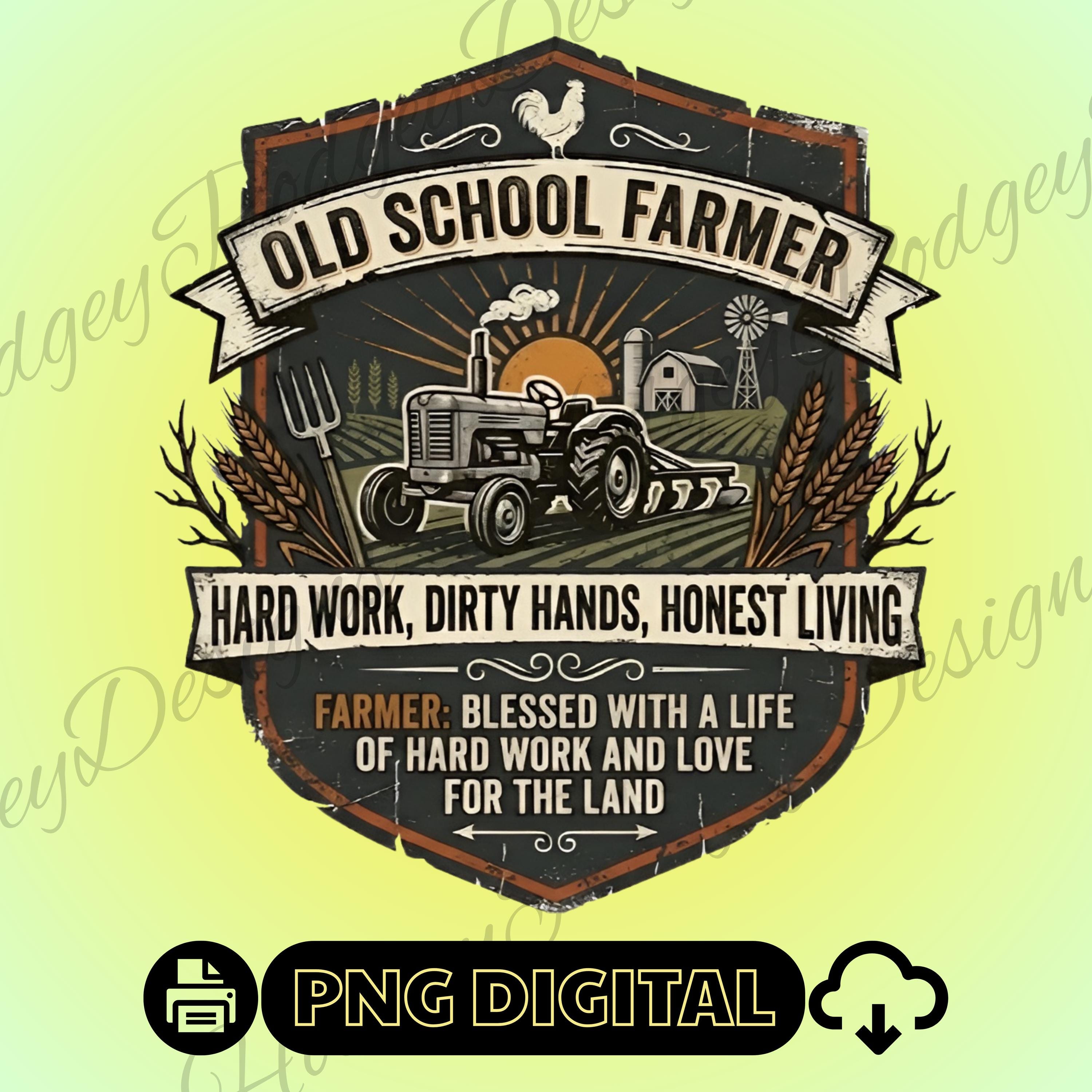 Old School Farmer PNG, Vintage Tractor Sublimation Design, Distressed ...