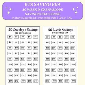 BTS Savings Challenge: 50 Week & Envelope Tracker (PDF)