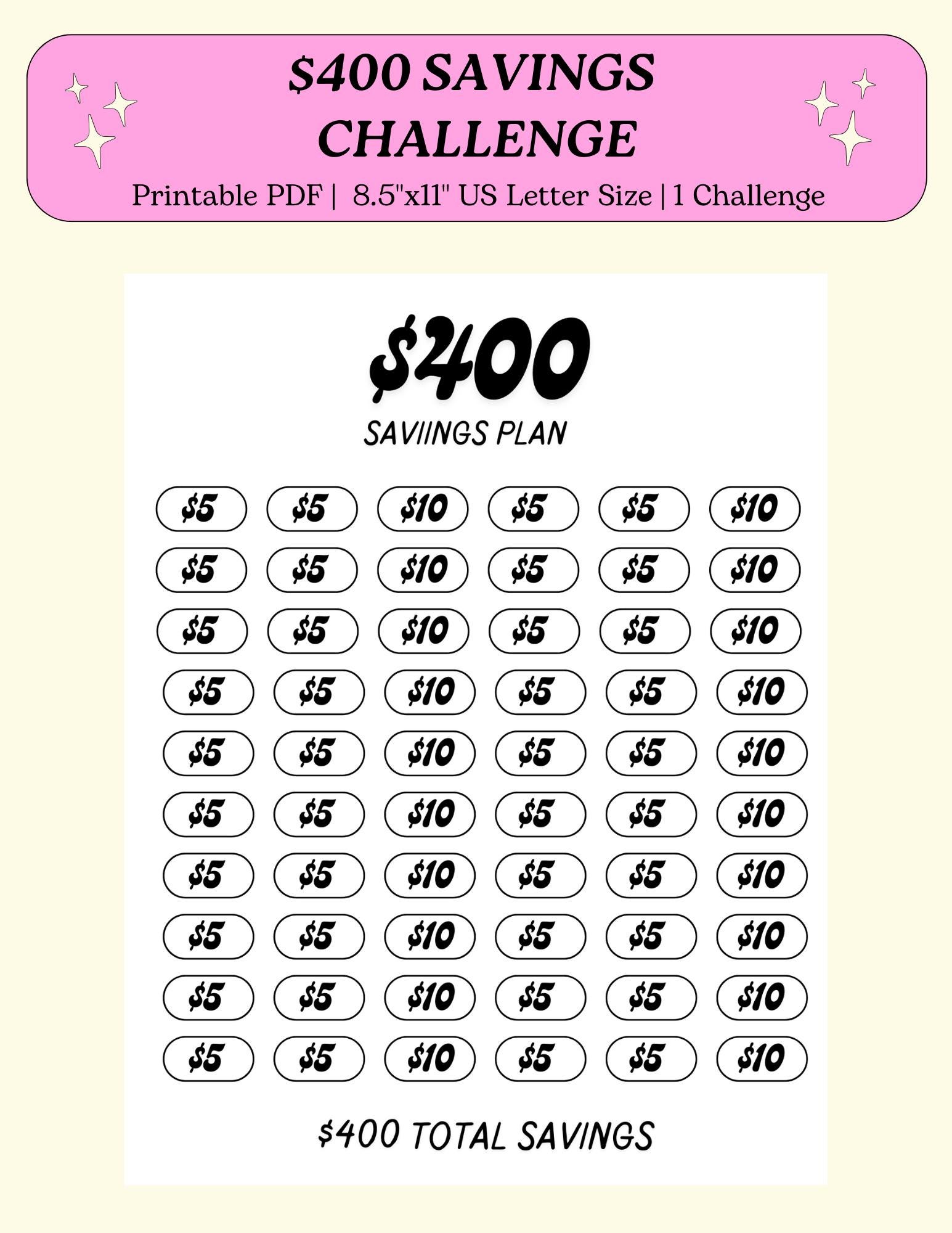 400 Savings Challenge | Printable Savings Tracker | Digital