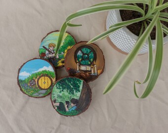 Hand painted wooden coasters: Concering Hobbits