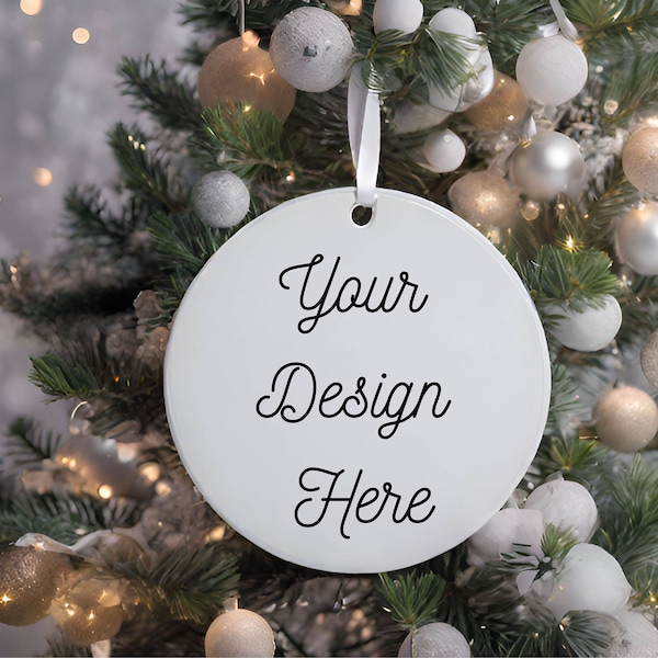 Christmas Ornament Mockup, Blank White Round Ceramic Christmas Ornament Mockup, Tree Ornament Mockup, Christmas Mock up