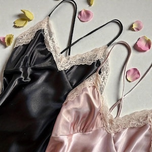 chinese dress ladies Shein Lace Trim Split Thigh Satin Cami Night Dress
