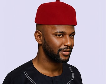 Igbo Cap, Nze Cap, Traditional Cap, Nigerian Cap, African Hat, Men Africa Kufi Hat, Red African Cap, African Wedding Hat