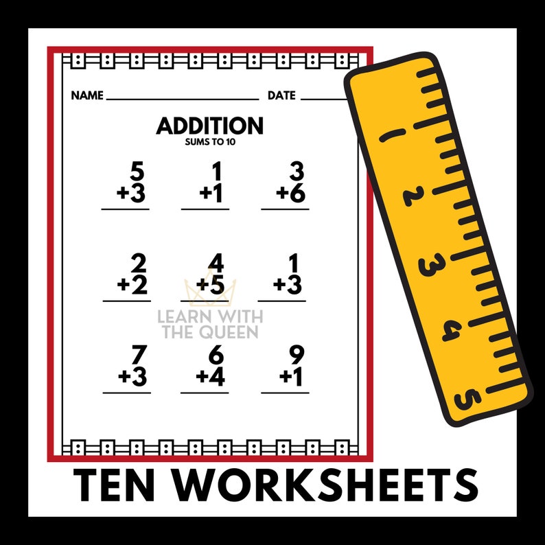 Math Worksheets - Printable - Instant Download - Addition - Sums to 10 ...