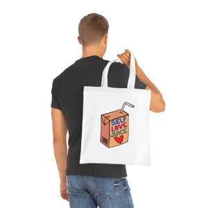 Motivierende Baumwoll-Einkaufstasche - Self Love Juice Design, umweltfreundliche Einkaufstasche, Geschenk für sie, wiederverwendbare Tasche für jeden Anlass