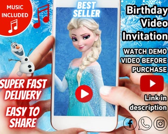 Invitation vidéo d'anniversaire d'Elsa La Reine des Neiges, Invitation Elsa, Invitation animée Elsa, Invitation vidéo d'animation Elsa La Reine des Neiges, Princesse Elsa numérique