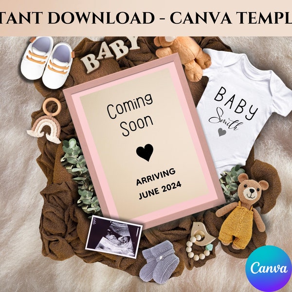 Digital Pregnancy Announcement, Gender Neutral Baby Announcement, Social Media Reveal, Instant Editable Template, Pregnancy Reveal PA01