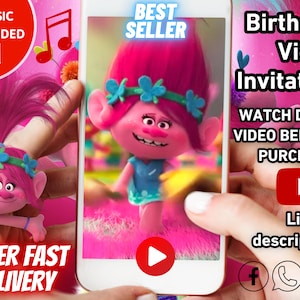 Trolls Poppy Birthday Invitation, Trolls invitation, Trolls Animated Invitation, Poppy Trolls Animated Invite Video, Trolls Digital Invite