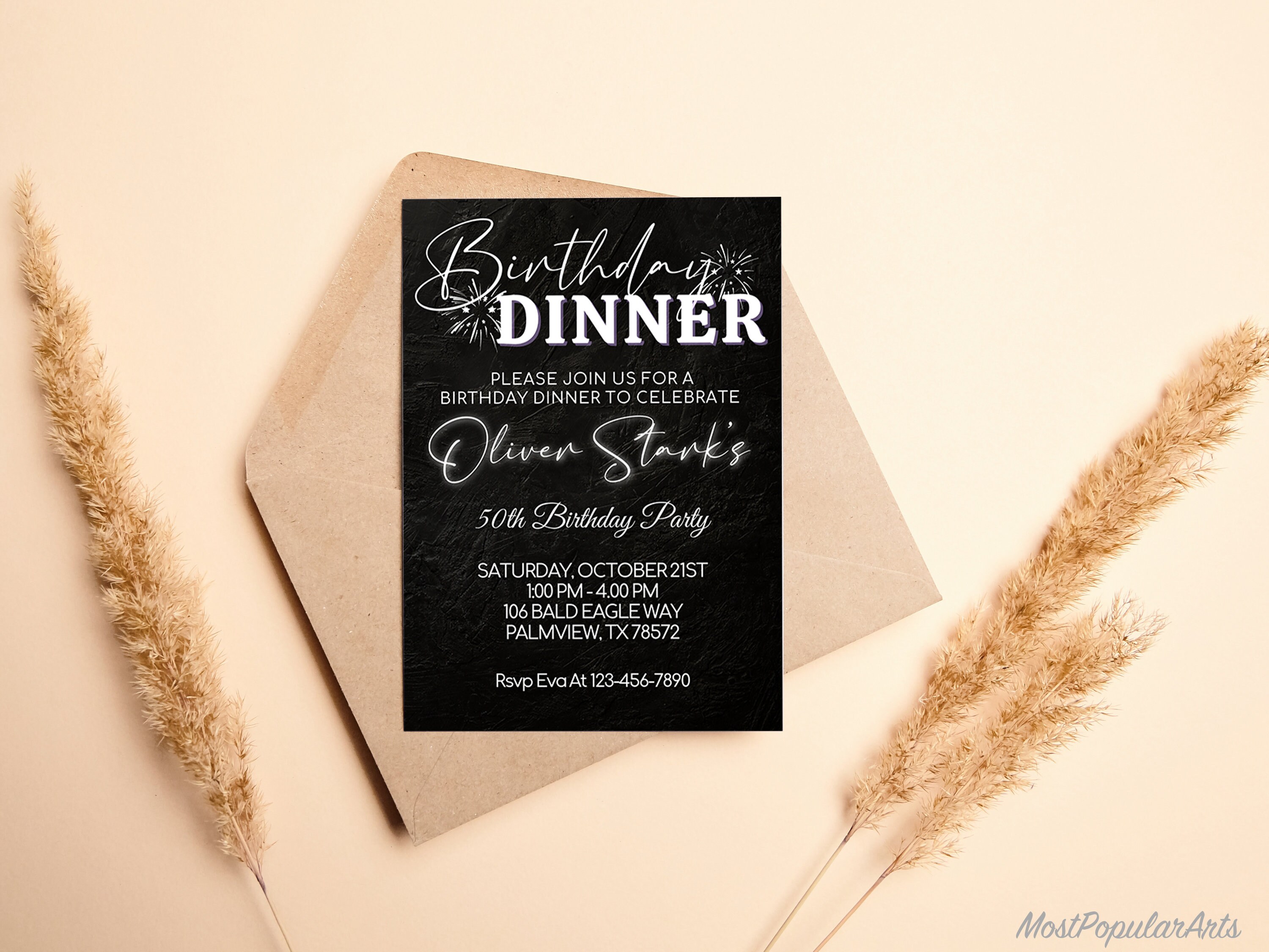 Editable Rose Birthday Dinner Invitation Template, Glitter Birthday ...