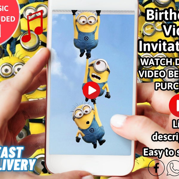 Minions video verjaardagsuitnodiging, Minions uitnodiging, Minions geanimeerde uitnodiging, Minions geanimeerde uitnodiging video, Minions video uitnodiging