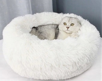 Calming Cat Bed - Donut Cat Bed - Fluffy Pet Bed - Warm Cat Bed - Kitten Bed - Cat Kennel, Soft Round Cat Bed, Cat Cave, Cat Nest