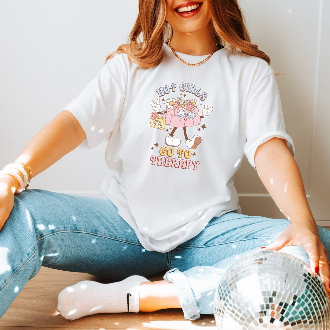 Retro Hot Girls Go to Therapy Graphic Tee, Vintage Inspired Self Care ...