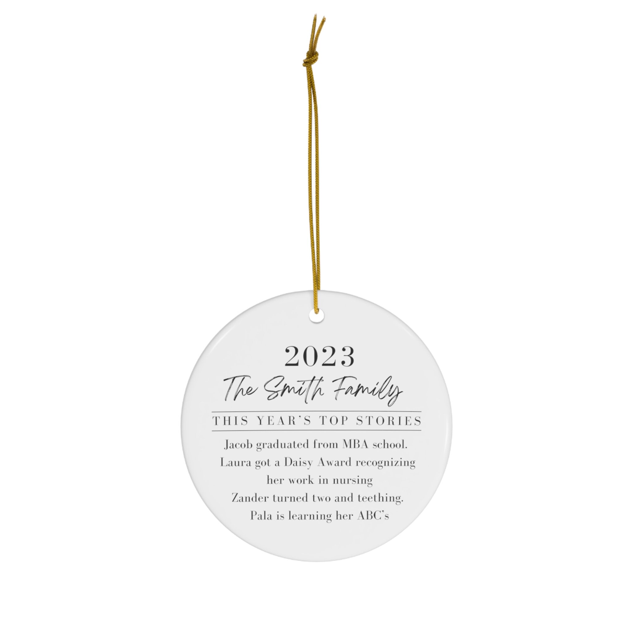 CUSTOM Personalized Year in Review Family Ornament, Festive Gift for