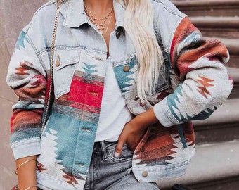 Printed Button Down Denim Shacket