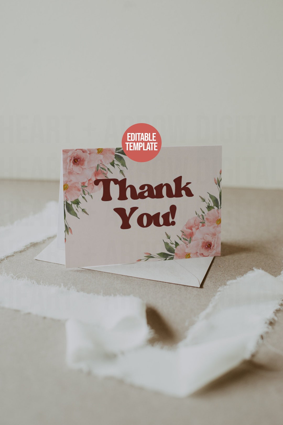 Editable Baby Shower Thank You Card Template, Floral Baby Shower Card Download, Boho Floral Baby
