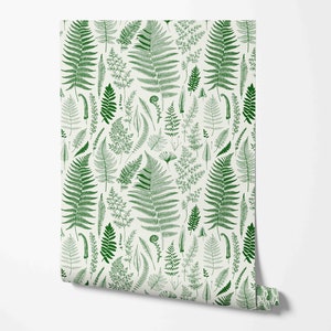 Modern Botanical Wallpaper - Fern Foliage Pattern - Removable Peel & Stick Wallpaper by Wild West - Pre-pasted - Non-pasted Materials