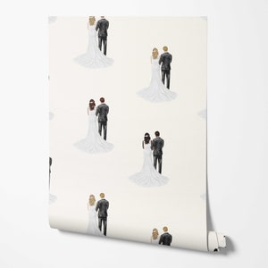 Bride and Groom Wallpaper - Wedding Pattern - Removable Peel & Stick Wallpaper by Wild West