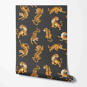 Tiger Wallpaper - Animal Pattern - Removable Peel & Stick Wallpaper by Wild West - Pre-pasted - Non-pasted Materials