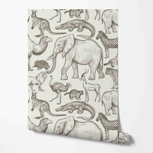 Animal Kingdom Wallpaper - Exotic African Animal Pattern - Removable Peel & Stick Wallpaper by Wild West - Pre-pasted - Non-pasted Materials