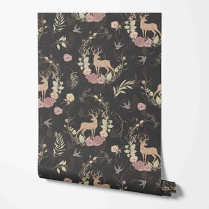 Deer Forest Wallpaper - Animal Pattern - Removable Peel & Stick Wallpaper by Wild West - Pre-pasted - Non-pasted Materials