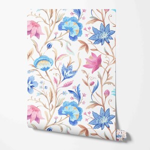Modern Botanical Wallpaper - Floral Vines Pattern - White - Removable Peel & Stick Wallpaper by Wild West - Pre-pasted, Non-pasted Materials