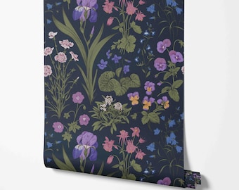 Moderne bloemen wandbekleding - paarse iris - verwijderbaar peel & stick-behang van Wild West - voorgelijmd - niet-gelijmde materialen