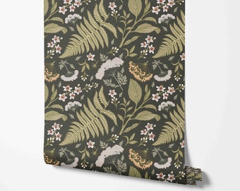 Moderne florale Wandbekleidung - Farn und Blumen - abnehmbare Abzieh- und Aufklebe-Tapete von Wild West - Vorgeklebte - Nicht geklebte Materialien