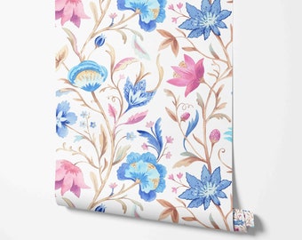 Modern Botanical Wallpaper - Floral Vines Pattern - White - Removable Peel & Stick Wallpaper by Wild West - Pre-pasted, Non-pasted Materials