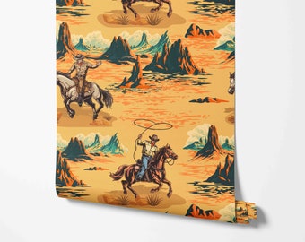 Wild West Wallpaper - Cowboy Desert Ride - Removable Peel & Stick Wallcovering by Wild West - Pre-pasted - Non-pasted Materials