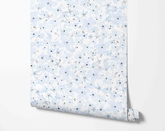 Dainty Blue Floral Wallpaper - Blue Flower Pattern - Removable Peel and Stick Wallpaper by Wild West - Pre-pasted - Non-pasted Materials