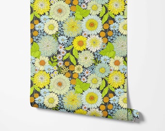 Moderne florale Wandbekleidung - gelbe Blumen - abnehmbare Abzieh- und Aufklebe-Tapete von Wild West - Vorgeklebte - Nicht geklebte Materialien