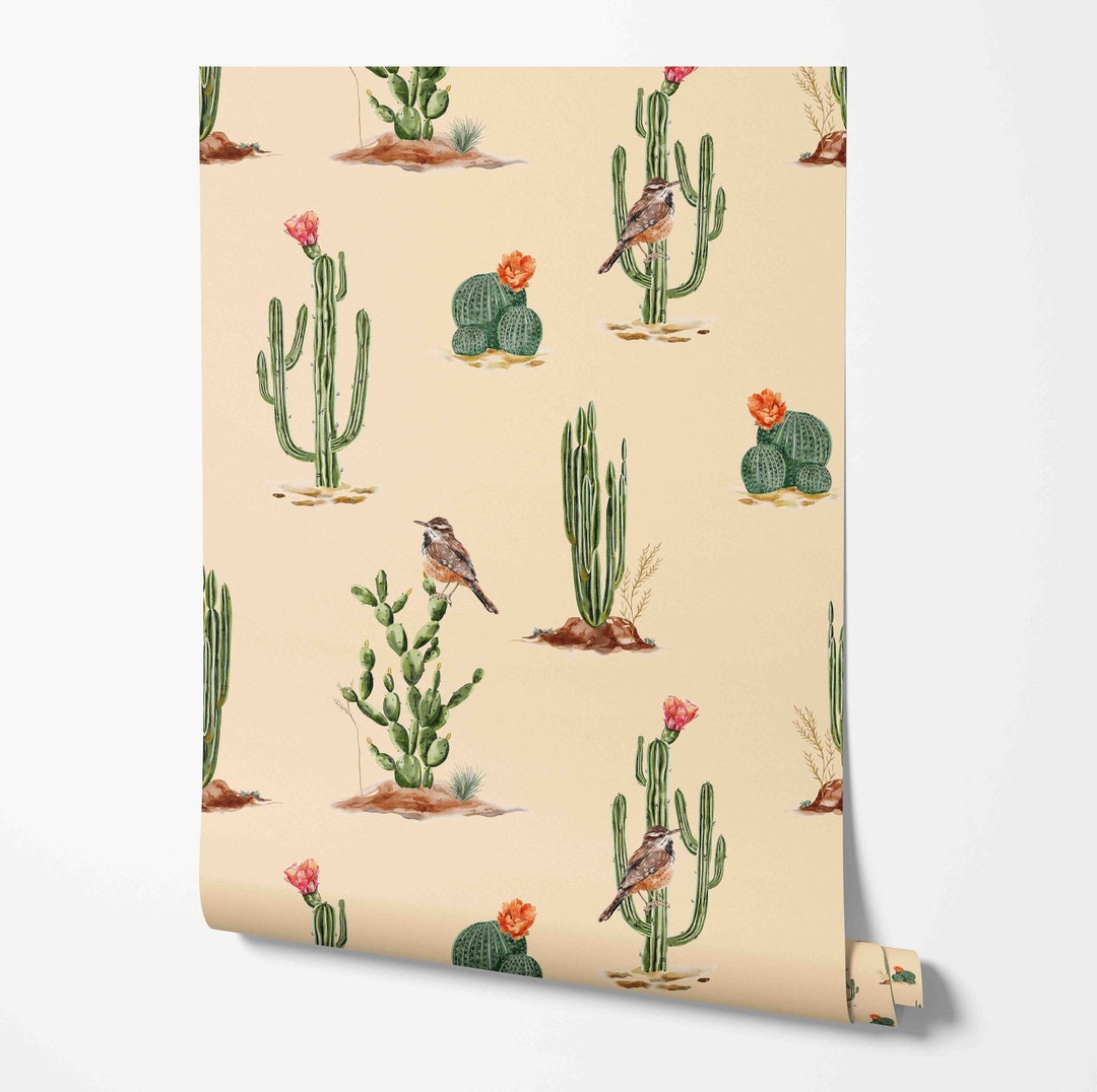 Wild West Wallpaper - Desert Cactus Pattern - Removable Peel and Stick ...