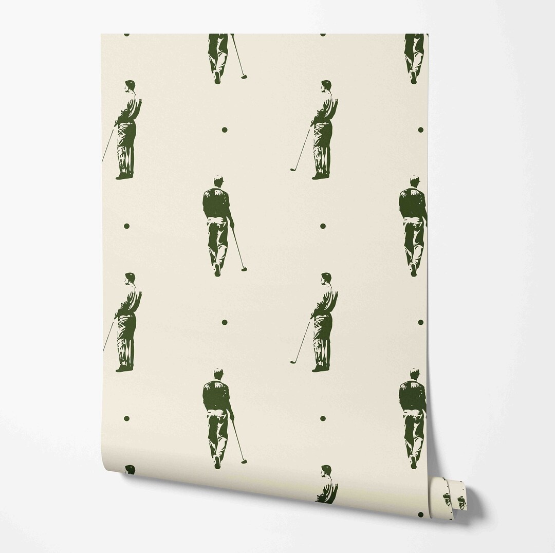 Golfer Wallpaper Sports Pattern Golf Player Vintage Removable Peel and