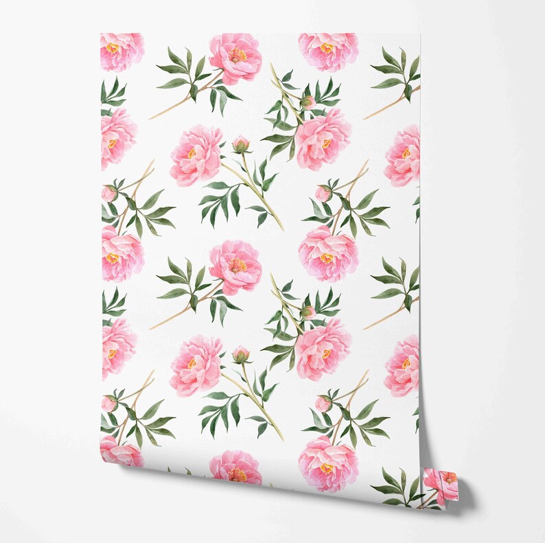 Pink Peony Wallpaper Floral Pattern Removable Peel and Stick Wallpaper ...