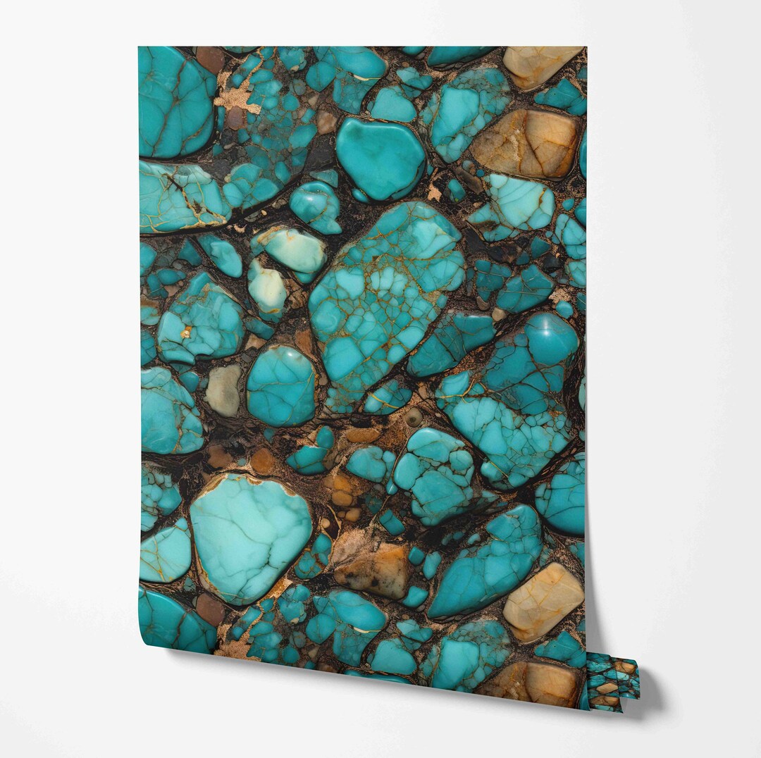 Wild West Wallpaper - Mojave Turquoise Stone Pattern - Removable Peel ...