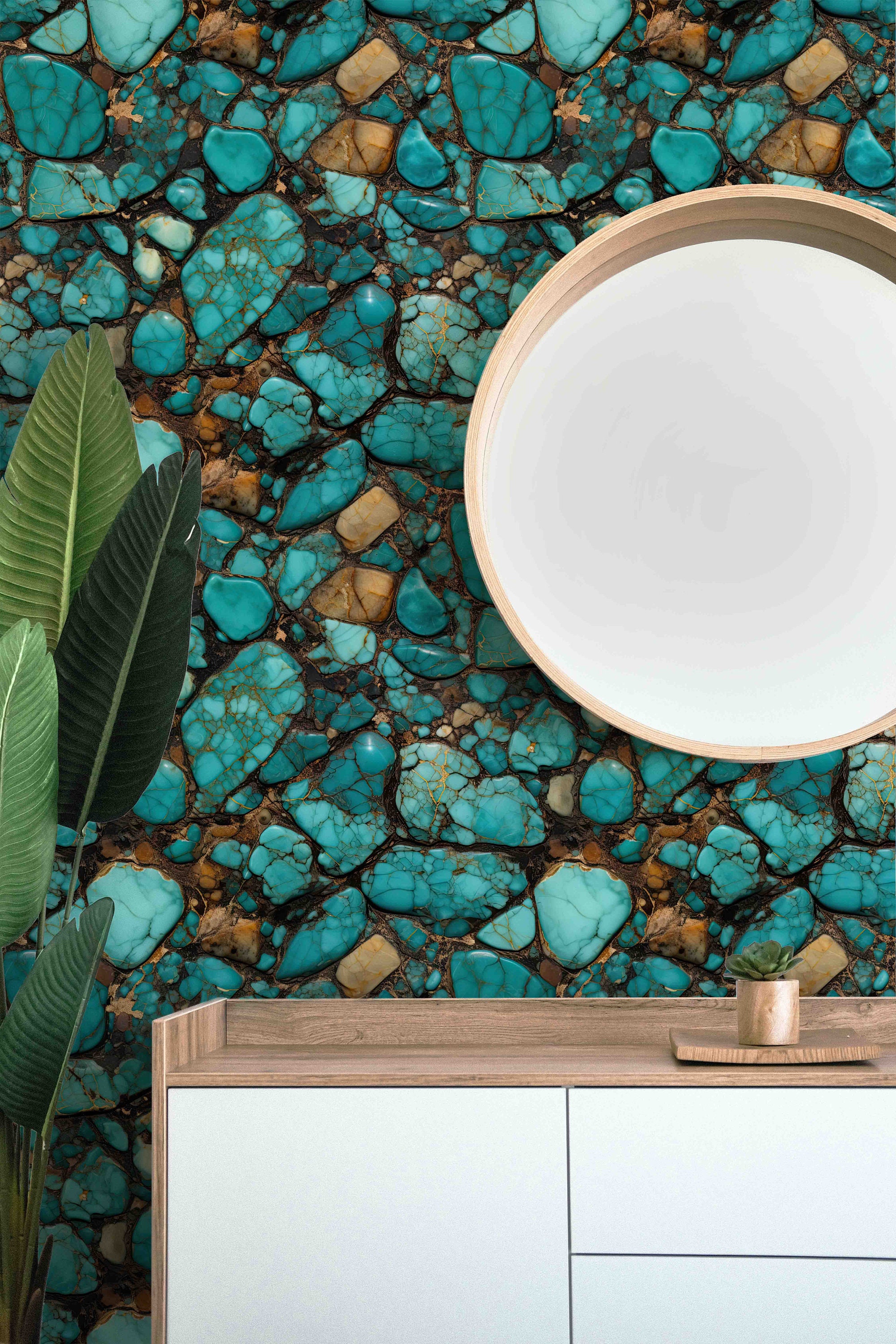Wild West Wallpaper - Mojave Turquoise Stone Pattern - Removable Peel ...