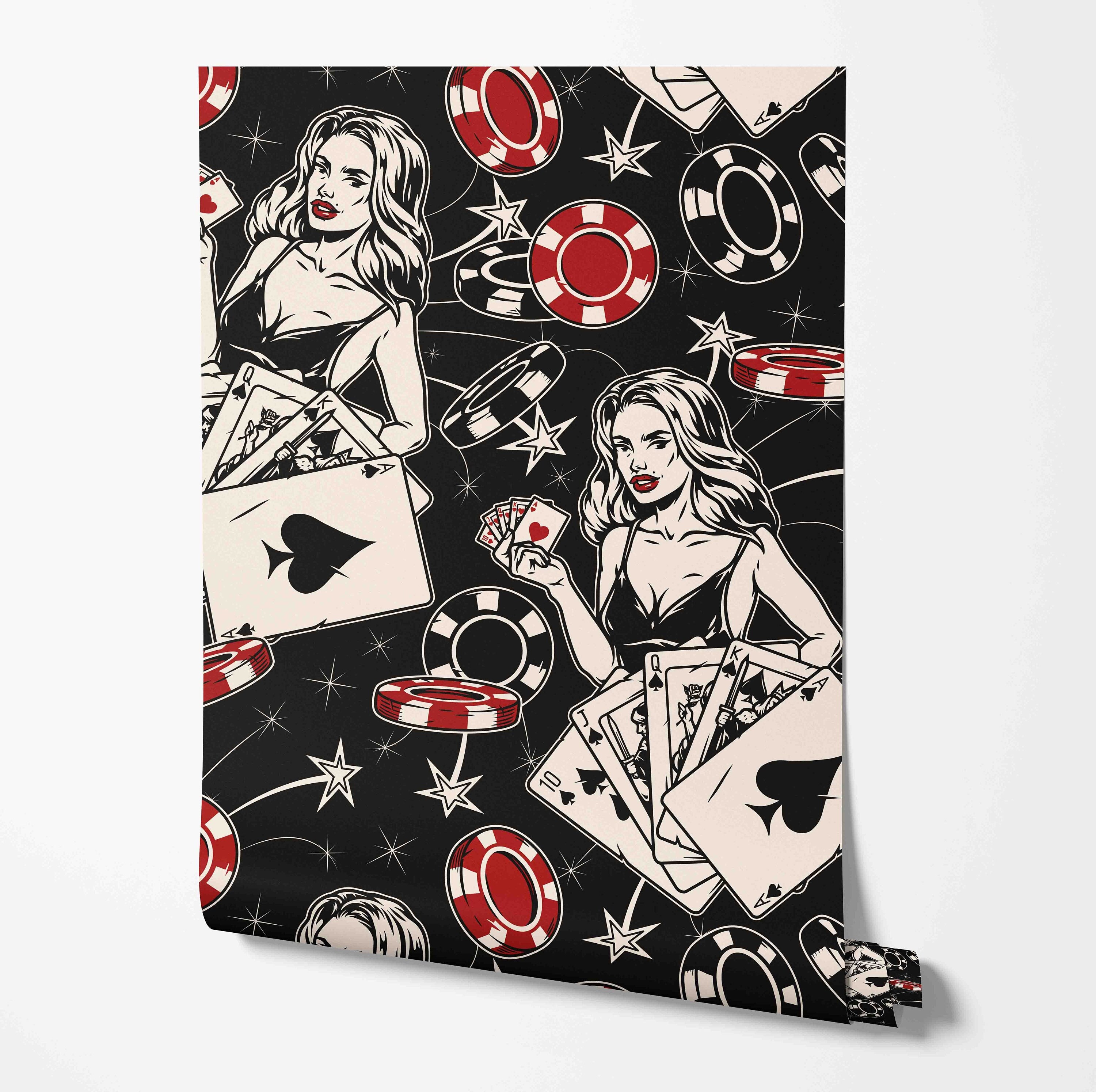 Gamble Pattern Las Vegas Gamble Pattern Wallpaper - Removable Peel & Stick Wallpaper ...