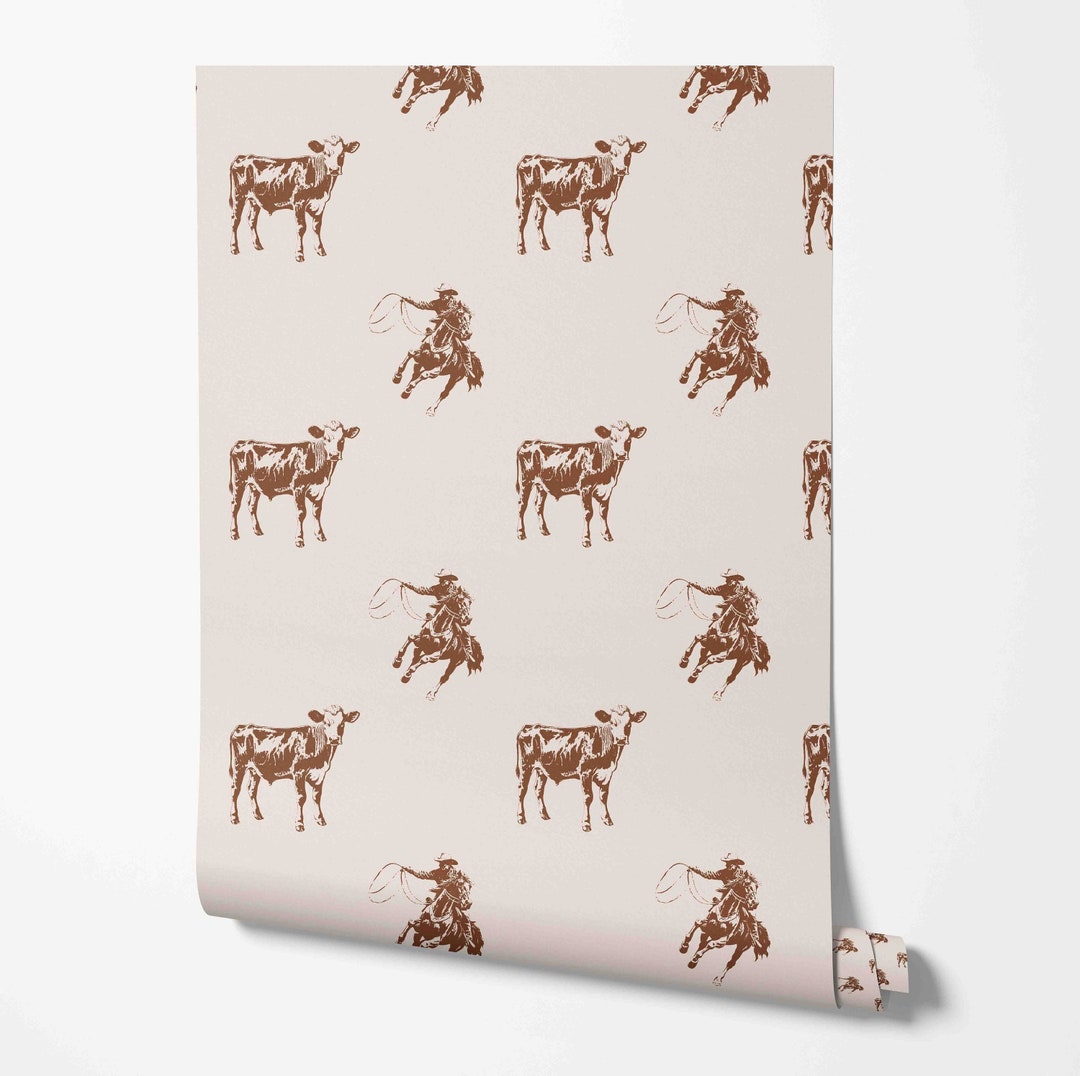 Wild West Wallpaper - Cowboy and Cow Pattern - Removable Peel and Stick ...