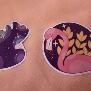 Stickers cacatoès galaxie et flamant rose avec du blé